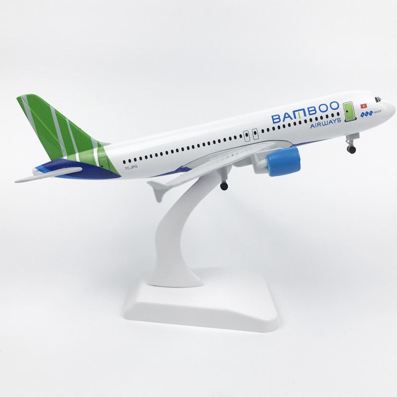 Mô hình máy bay Bamboo Airways 20 cm A320 bằng kim loại có bánh xe