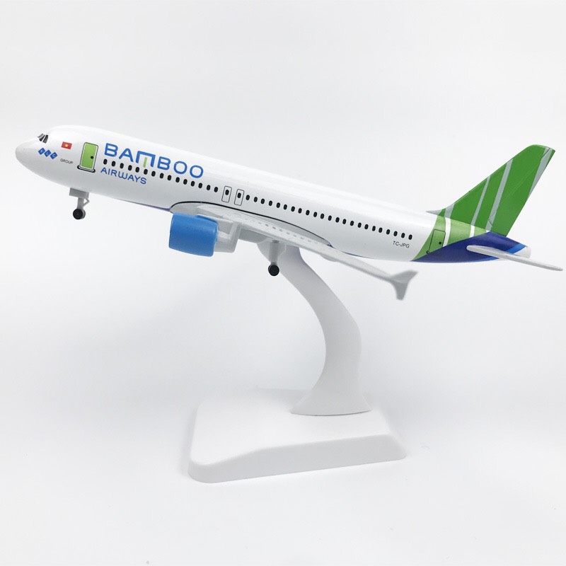 Mô hình máy bay Bamboo Airways 20 cm A320 bằng kim loại có bánh xe
